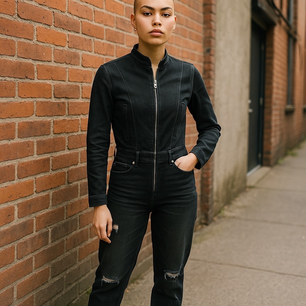 Bebe Black Skinny ripped knee Jumpsuit size 25